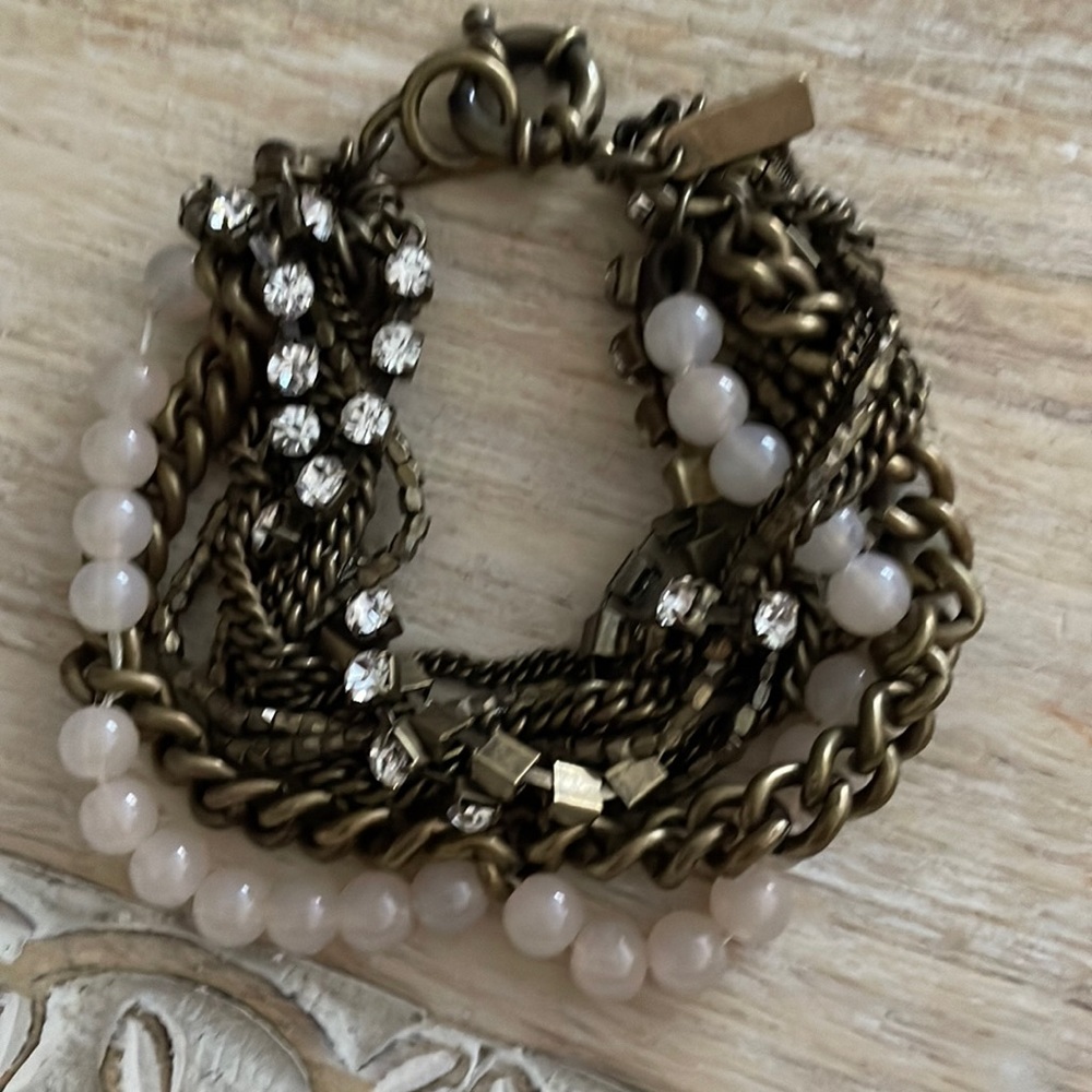 CHUNKY BRACELET Antique gold with pearl and rhinestone stands.